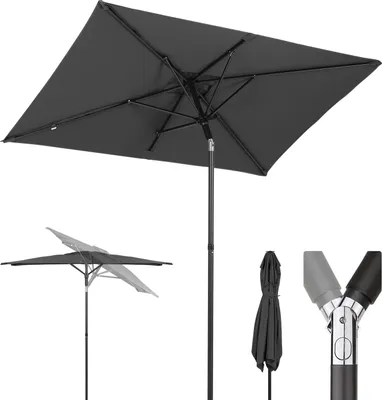 Produktbild von Sekey Sonnenschirm Balkon 200 x 125 cm Rechteckig Gartenschrim 8 Streben Marktschrim Terrassenschirm mit Schnellöffnungs-Knopf UV50+