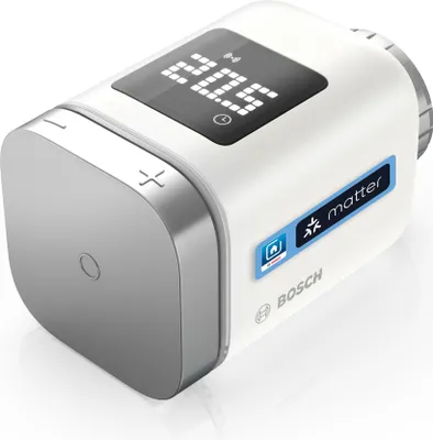 Image de Bosch Smart Home Thermostat de radiateur II [+M], Thermostat intelligent, Utilisation flexible dans le système el Bosch Smart Home ou dans des systèmes Matter avec indépendance du fabricant.
