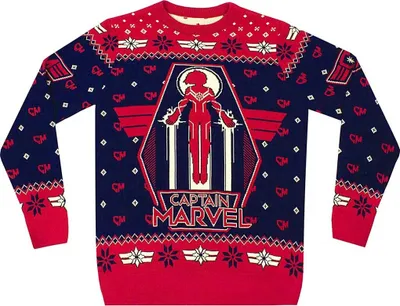 Image de Captain Marvel - Pull "Premium" pour femme - design de Noël NS6478 (L) (Rouge/Noir)