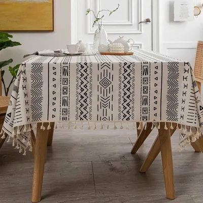 Gestreiftes geometrisches Leinentischdecke, waschbar, geeignet für Partys, Cafés, Küchen und Picknicks (rechteckig, 140*200