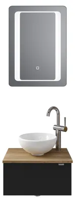 Produktbild von Pelipal Serie 6915 SET-044-191 Block bestehend aus: Keramik-Aufsatzbecken, Waschtischplatte, Waschtischunterschrank, LED Spiegel
