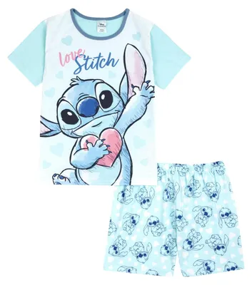 Produktbild von Disney Lilo & Stitch Mädchen-Pyjamas, Kurze Schlafanzüge, Alter 5 bis 15 Jahre, offizielles Merchandise, blau, 13-14 Years – Größe 13-14 Jahre