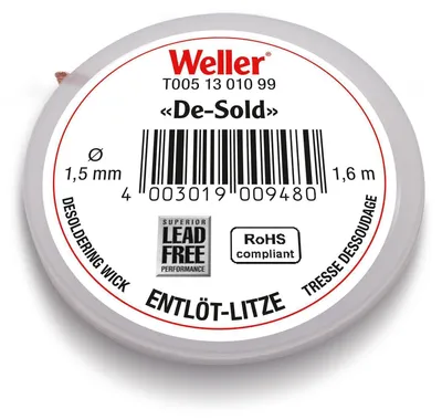 Entlötlitze 1,5 mm x 1,6 m Kupfer mit Flussmittel