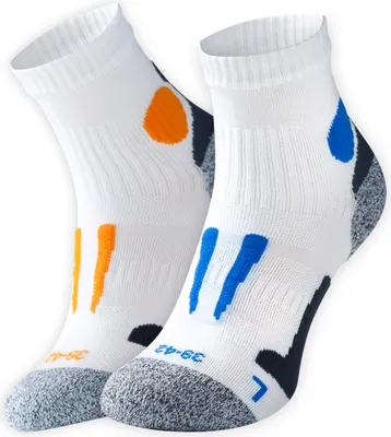Produktbild von Uni Quarter Lauf- & Funktionssocken, 2 Paar  - Weiß-Blau / Weiß-Orange - 39 - 42