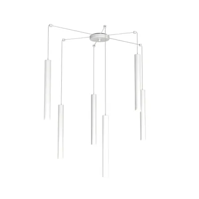 Image de Suspension Moderne Tube Rond Métal Blanc 6 Lumières Gu10