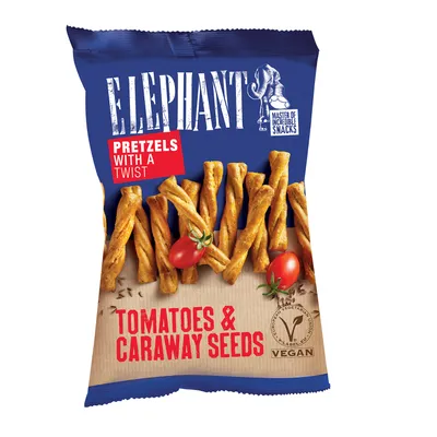 Produktbild von Elephant Pretzels Twisted Tomatoes & Carraway Seeds 70g