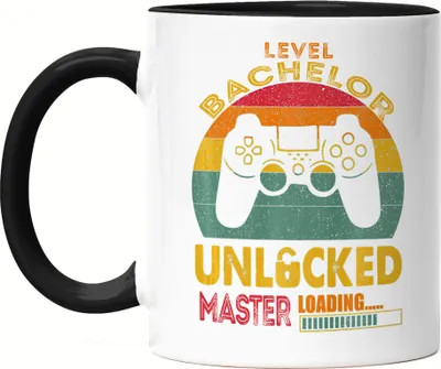 Produktbild von Level Bachelor Unlocked Master Loading Tasse Schwarz Studium Lernen Bildung Konsole Spiel Controller Gamepad