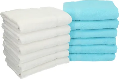 Produktbild von Betz 12 Stück Handtücher 50x100 cm PALERMO 100% Baumwolle  Farbe: weiß und türkis