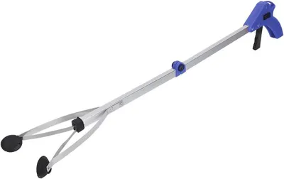 Imagen del producto de Pinza para recoger basura, pinza de agarre, colector de residuos con mango azul, para jardines y limpieza de hojas
