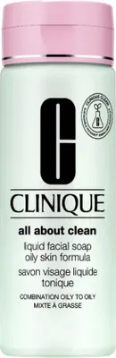 Zdjęcie produktu dla Clinique All About Clean Liquid Facial Soap, Mus oczyszczający, Kobiety, Skóra mieszana, Skóra tłusta, Oczyszczenie, Łuszczenie się, Nawilżający, Buteleczka z pompką, - Use twice a day, morning and night. - Lather between palms with luke warm water. - Massage over...