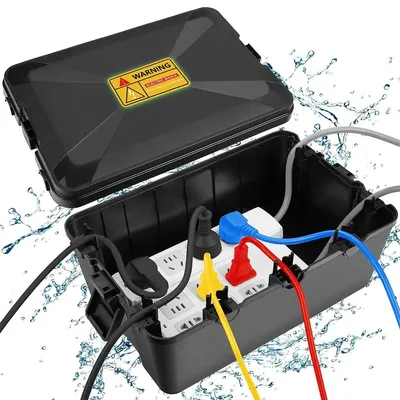 Produktbild von Große Outdoor-Kabelbox IP54 – Stromverteilerkasten mit Schutz vor Regen, Schnee & Schmutz, mit 7 Dichtungen – für Garten, Terrasse & Feiertagsbeleucht