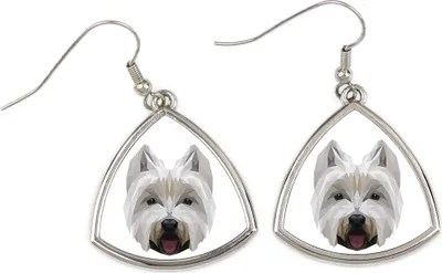 Immagine prodotto di West Highland White Terrier, Terrier delle Highlands bianco, Westie - Orecchini con un'immagine e la scritta "Cane geometrico" di Art-Dog