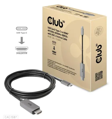 Obrázok produktu pre CLUB3D CAC-1587, 3 m, USB Gen2 Type-C, Typ HDMI (štandard), Samec, Samec, Priamy
