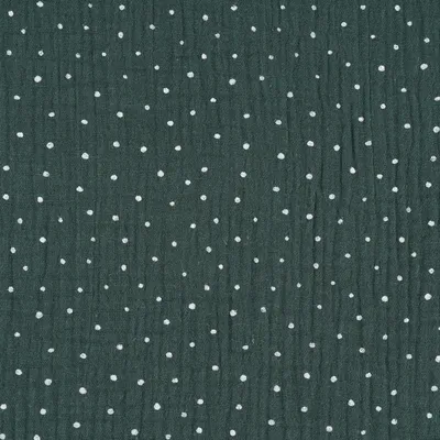 Produktbild von Musselin Stoff Meterware Baumwolle Punkte dunkelgrün weiß 130cm