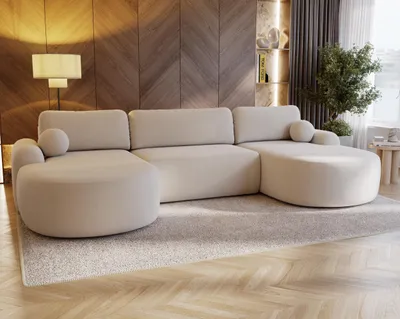 Produktbild von Ecksofa CLOUD U mit Schlaffunktion Wohnlandschaft U-Form modernes Ecksofa Bouclé, Farbe: Creme (Lambi 01)