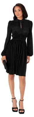 Produktbild von Lovedrobe Damen Mini-Kleid, Damenmodell mit langen, ballonförmigen Ärmeln, hochgeschlossenem Ausschnitt und Schlüsselloch-Detail