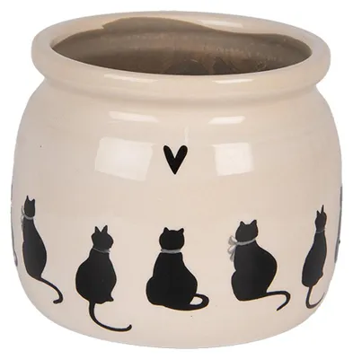 Immagine prodotto di Vaso da fiori Clayre & Eef Ø 16x13 cm Gatti in Vetroceramica beige