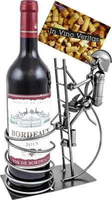 Produktbild von BRUBAKER Držiak na fľaše vína Stojan na fľaše Požiarnik na rebríku Dekoratívny kovový predmet s blahoželaním k vínu