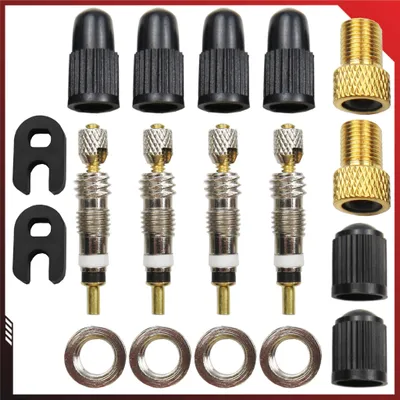 Produktbild von Presta Fahrradventil 4er Set inkl. Kappe & Schrader Adapter 18 teiliges Reperaturset