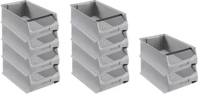 Produktbild von SparSet 10x Graue Sichtlagerbox 5.1 mit Griffstange | HxBxT 20x30x50cm | 21,8 Liter | Sichtlagerbehälter, Sichtlagerkasten, Sichtlagerkastensortiment, Sortierbehälter