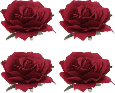 Produktbild von 4-er Set Große Rosen Broschen Haarclips Blumen Haarspangen Hochzeit Rot