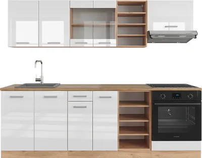 Produktbild von Küchenzeile Vicco R-Line Weiß Hochglanz/Goldkraft Eiche 240 cm , AP Eiche, Model 43318