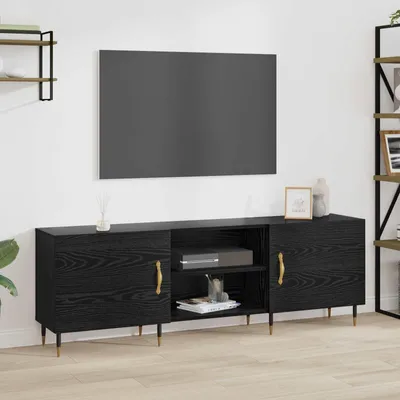 Image de Maison Exclusive - Meuble TV, dimensions 150 x 30 x 50 cm, finition noire imitation chêne, fabriqué en panneaux de particules