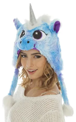 Plüsch-Einhorn-Hut für Erwachsene, mit Glitzerhorn