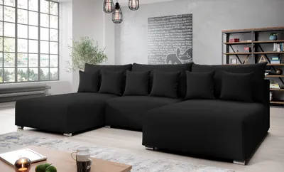 Produktbild von AX LIVING Ecksofa mit Schlaffunktion Ederra U 300 cm breit – dunkelgrau Stoff