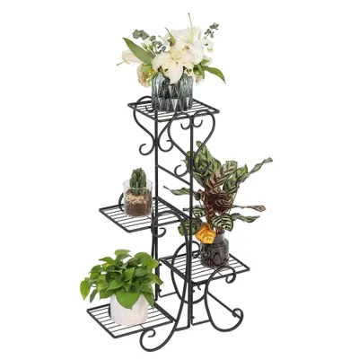 Produktbild von Pflanzenständer Metall Blumenregal Blumenständer Standregal 57x22x107cm Schwarz