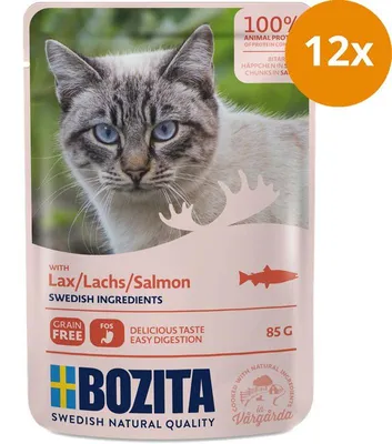 Produktbild von Bozita HÄPPCHEN IN SOSSE MIT LACHS, Adult, jede Rasse, Lachs, 85 g, Getreidefrei