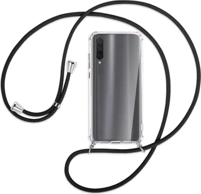Produktbild von Handykette Backcover-Schutzhülle mit Band (Metall silberfarben) für Xiaomi Mi 9 Lite / CC9 - schwarz