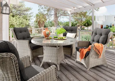 Produktbild von Destiny Sitzgruppe CASA LUNA 4 Sessel + Tisch Ø120x75cm, Polyrattan, vintage weiß