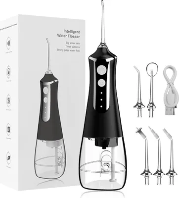Produktbild von Professionelle tragbare Munddusche, USB-aufladbar, 3 Reinigungsmodi, 5 Düsen, 300 ml Tank, geräuscharm und wasserdicht