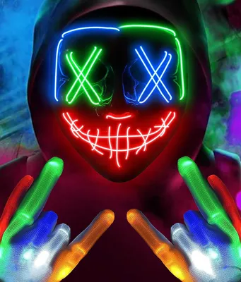 Produktbild von NEU Halloween Maske LED Maske Leuchtende Handschuhe-Set, Mehrere Leuchtmodi The Maske Kostüm, Halloween Kostüm Damen Kinder Mädchen Teenager, Horror Maske Totenkopf Maske, Halloween Party