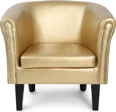Produktbild von MIADOMODO® Chesterfield Sessel -aus Holz und Kunstleder, mit Kupfernieten, Gold, 1er -Loungesessel, Clubsessel, Armsessel, Cocktailsessel