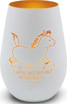 Produktbild von Mr. & Mrs. Panda Teelichthalter Glas Pferd Springen - Weiß - Geschenk, Pferdestall, Reiten, Pony, Kerzenhalter, Windlicht, Stall, Pferde, Gold, Laterne, Bauernhof