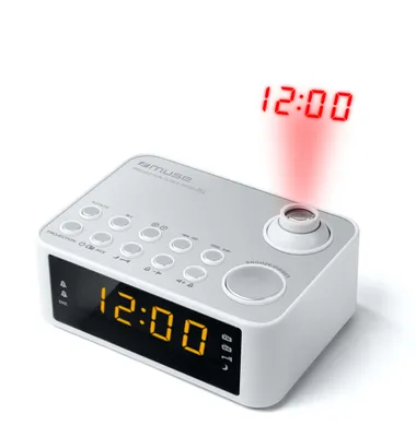 Produktbild von Muse m-178 pw white am/fm Radiowecker mit eingebautem Lautsprecher und Zeitprojektor