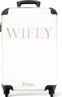 Produktbild von NoBoringSuitcases.com® Koffer Handgepäck Trolley Rollkoffer Kleine Reisekoffer mit 4 Rollen - Zitate - Wifey - Weiß - Frauen - Cabin Size < 55x40x23 cm & 55x40x20 cm - Fotokoffer - Kabinenkoffer - BoardgepäckHandgepäck Koffer 55x35x20 cm, 36L,