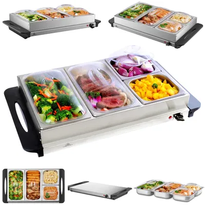Produktbild von Steinborg Edelstahl Buffetwärmer Speisewärmer | 4 Speisebehälter | stufenlosen Temperaturregler | BPA-frei | 300 Watt
