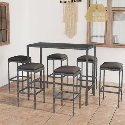 Obrázok produktu pre vidaXL 7-dielny záhradný barový set s vankúšmi Poly ratan sivá