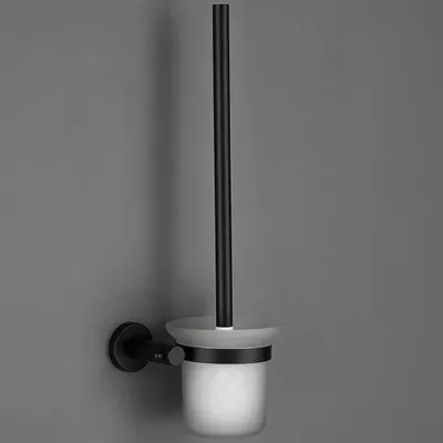 Produktbild von Toilettenbürste mit Halter - Runde WC-Bürste - Edelstahl - Langlebiger Bürstentyp - Mit Schutzbehälter - Schwarz