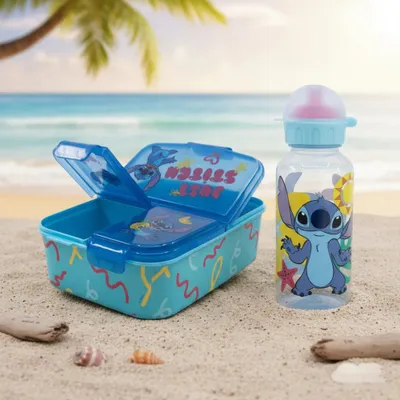 Produktbild von Disney Stitch 2 tlg. Lunch Set Brotdose mit 3 Kammern Trinkflasche 370 ml