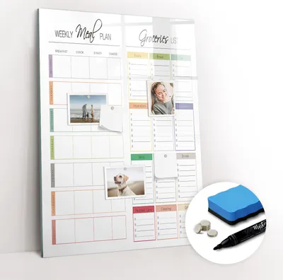 Produktbild von Magnetpinnwand Memoboard - Zubehörsatz - Schwarzer Marker + Schwamm + Magnete - 70 x 100 cm - Wöchentlicher Speiseplan