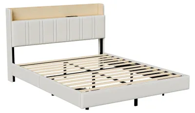 Obrázek produktu pro Postel s čalouněnou čelostí – dvoulůžko 140x200 cm – postel s úložným prostorem, hydraulicky zvednutelná – LED a USB osvětlení – dřevěná postel s čelostí – včetně roštu
