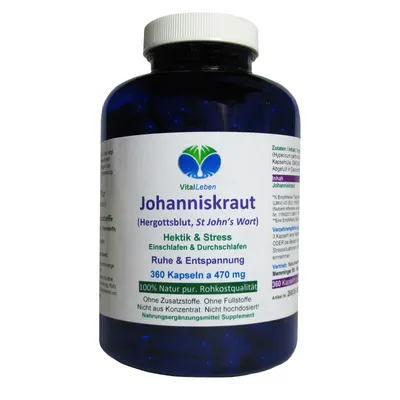 Produktbild von Johanniskraut natürliches Hypericin 360 Kapseln Ruhe & Entspannung NATUR pur OHNE Zusatzstoffe Kein Extrakt.