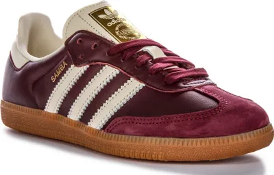 Produktbild von Adidas Samba OG Schnürschuhe Retro Damen Ledersneaker in Kastanienbraun – 10.5 UK - 45 1/3 EU - 12 US / Maroon