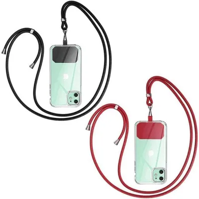 Produktbild von Handyband zum Umhängen Universal Schwarz + Hellrot PPM 150cm verstellbar