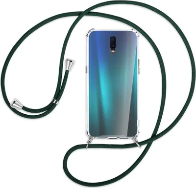Produktbild von Handykette Backcover-Schutzhülle mit Band (Metall silberfarben) für Oppo R17 / RX17 - dunkelgrün
