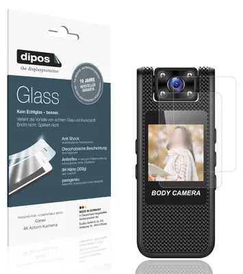 Produktbild von 2x Schutzfolie für Glewi 4K Action-Kamera matt - Anti-Shock 9H Folie dipos Glass Kunststoffglas